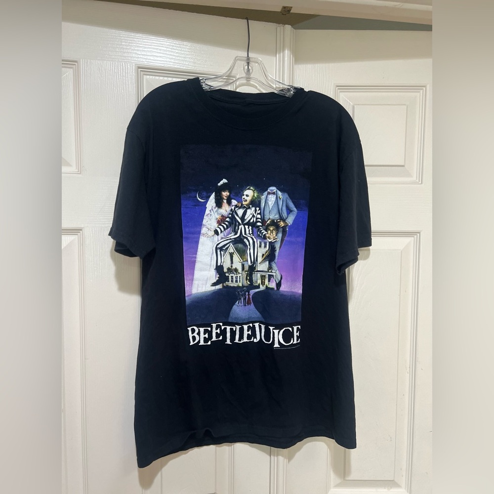 VTG Beetlejuice Shirt Men Medium Black‎ Short Sleeves Graphic Tee Movie Promo